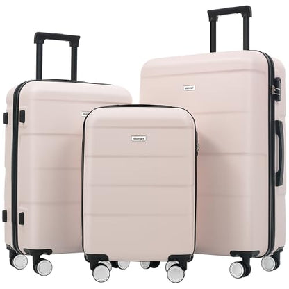 Merax Luggage Sets of 3 Piece Carry on Suitcase Airline Approved,Hardcase Suitcase Set with Double Spinner Wheels,Light Pink - color: Light Pink, size: 3-Piece Set(20/24/28)