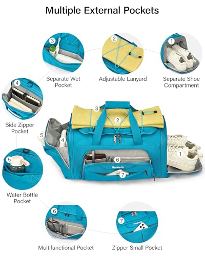 Hanke Expandable Carry On Luggage Bag,3 in 1 Duffle Bag for Travel,45L-55L Weekender Overnight Bag with 15.6" Compartment for Women & Men (Caribbean Blue) - color: Caribbean Blue