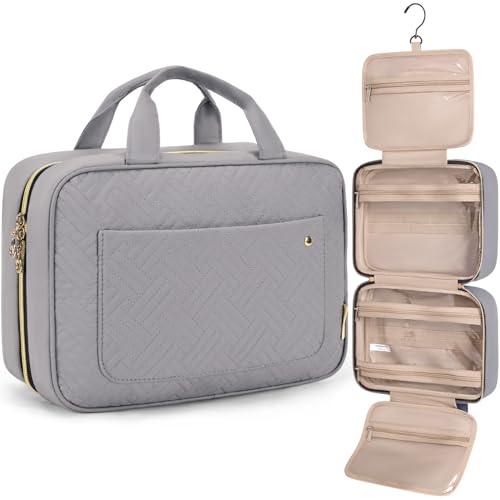 BAGSMART Toiletry Bag Travel Bag with Hanging Hook, Water-resistant Makeup Cosmetic Bag Travel Organizer for Accessories, Shampoo, Full Sized Container, Toiletries (Medium-Grey) - color: Grey, size: Medium