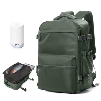 BOXSAM Large Vacuum Travel Backpack with Pump for Women, Personal Item Carry on Backpacks Flight Approved 18x14x8 inches for Men,Laptop Waterproof Work Compression bags Casual Daypack,BrownGreen - color: Browngreen