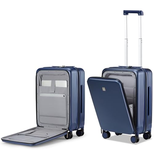 Hanke Grace Carry On Luggage with Wheels Airline Approved Hard Shell Suitcases with Front Pocket，Top Opening Luggage with TSA Lock for Short Business Travel，Dark Blue - color: Dark Blue, size: 20 Inch Top Opening