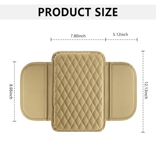Stacool Upgraded Car Center Console Cover,Microfiber Leather Car Armrest Cover Cushion with 2 Storage Bags,Universal Car Armrest Storage Box (Beige) - color: Beige