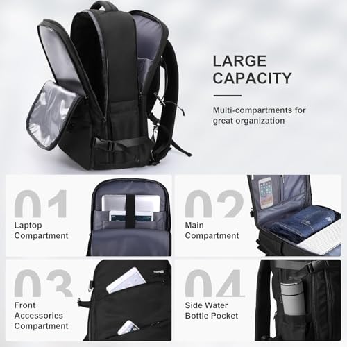 HOMIEE 50L Travel Backpack Large Suitcase Water Resistant Luggage Daypack Carry on Backpack for Men Women Fits 17.3 Inch Laptop, Black - color: Black, size: 3X-Large