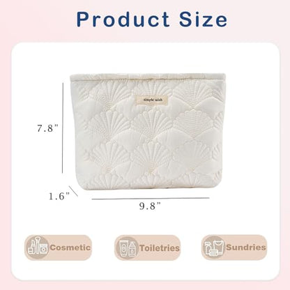 RSRSLEII 5Pcs Quilted Cotton Coquette Makeup bag, Coastal Granddaughter Aesthetic Cosmetic Bag, Cute Seashell Portable Travel Toiletry Pouch（5Pcs White） - color: 5Pcs White