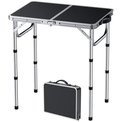 FUNYKICH 2ft Small Folding Camping Table(L22.8'' xW15.7''), 3 Height Adjustable Portable Picnic Table, Lightweight Aluminum Outdoor Tables with Carry Handle for Camping, Picnic, Silver - size: 22.8''x 15.7''x26.4''(Silver)