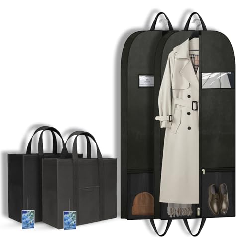 Travel Garment Suit Bag for Hanging Clothes, Suit bags for Closet Storage with Pockets Gusseted Garment bag for Men Suits Shirts Tuxedos Dresses, Suit Cover Bags With Handles and Zipper 54" 2 pack - size: 54" 2PK