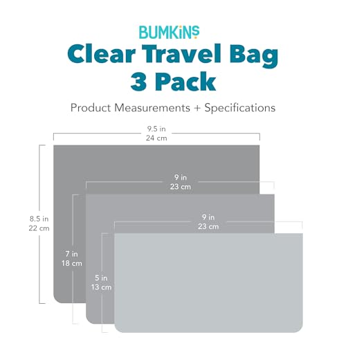 Bumkins Travel Bag, Toiletry, TSA Approved Packing Pouch, Zip Bag, Quart Size Airline Compliant, Clear-Sided, Set of 3 Sizes - color: A4 Lunar Gray, style: Bumkins