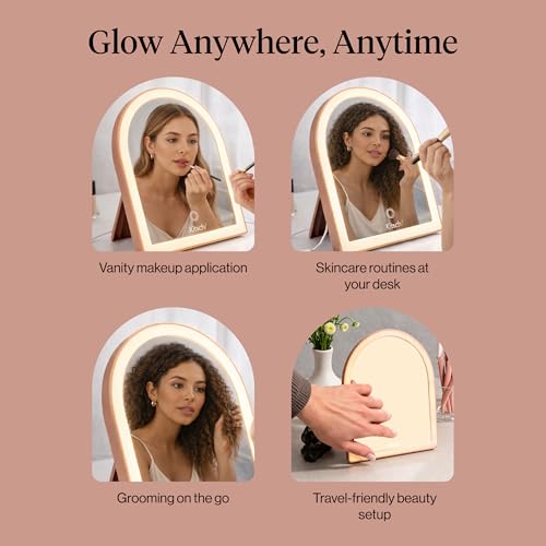 Kitsch Arch Desk Vanity Mirror with Lights, LED Makeup Surface, Touch Sensor Dimmable Warm Neutral Cool Glow, Rechargeable Desk Mirror with Kickstand for Travel - Terracotta