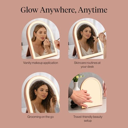 Kitsch Arch Desk Vanity Mirror with Lights, LED Makeup Surface, Touch Sensor Dimmable Warm Neutral Cool Glow, Rechargeable Desk Mirror with Kickstand for Travel - Terracotta