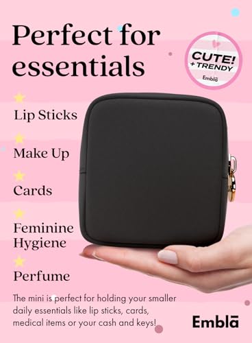 Embla Small Makeup Bag for Purse, Mini Waterproof Nylon Cosmetic Pouch, Durable and Lightweight Travel Toiletry Bag with Smooth Zipper, Black - color: Black, size: Mini