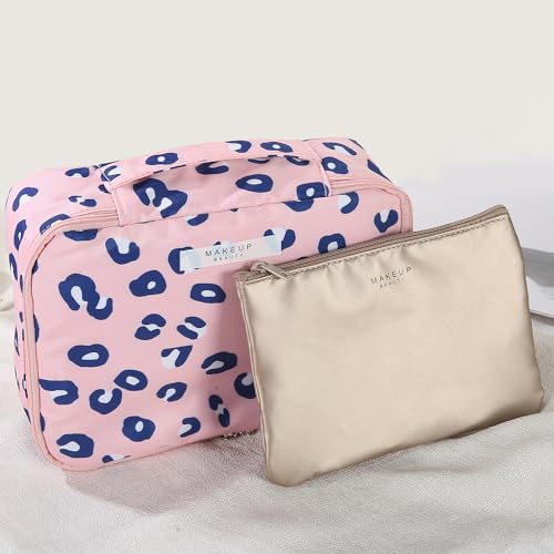 Queboom Travel Makeup Bag Cosmetic Bag Makeup Bag Toiletry bag for women and men (Pink Leopard) - color: Pink Leopard