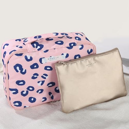 Queboom Travel Makeup Bag Cosmetic Bag Makeup Bag Toiletry bag for women and men (Pink Leopard) - color: Pink Leopard
