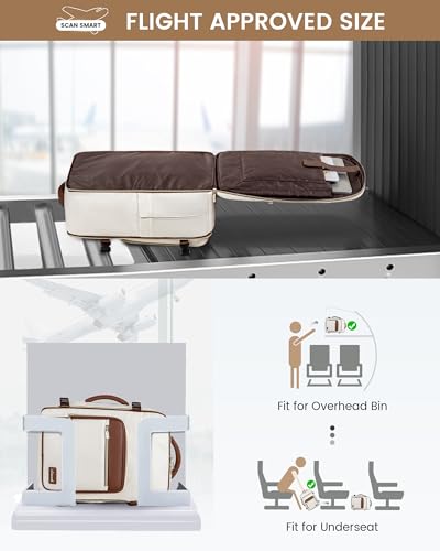 LOVEVOOK Travel Backpack For Women,40L Carry On Backpack Flight Approved,TSA Personal Item Travel Bag Fits 17 Inch Laptop,Business Weekender Overnight Daypack with Toiletry Bag and Cube,White brown - color: White With Brown, size: 17.3 Inch-40L-4Pcs