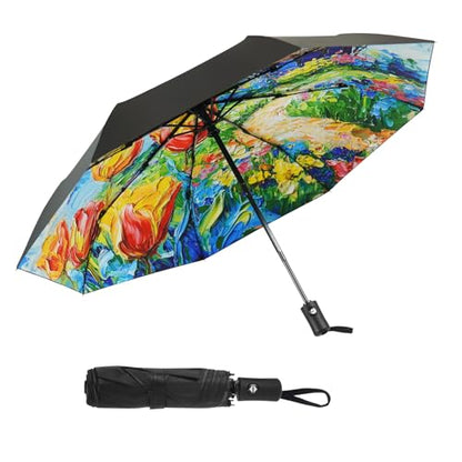 SY COMPACT Travel Umbrella - Windproof Automatic Compact Umbrella for Rain, Lightest 8-Rib, Small, Strong & Portable, Durable Grip, Fits Backpack & Car, Factory Direct (UV Available) - color: UPF-Windmill