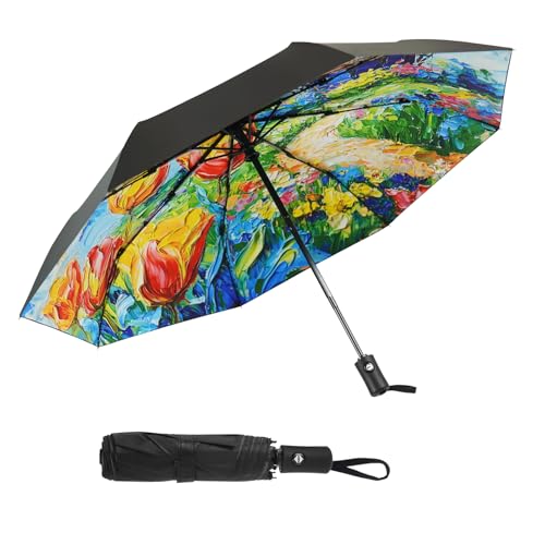 SY COMPACT Travel Umbrella - Windproof Automatic Compact Umbrella for Rain, Lightest 8-Rib, Small, Strong & Portable, Durable Grip, Fits Backpack & Car, Factory Direct (UV Available) - color: UPF-Windmill