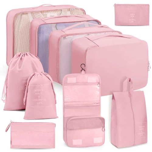 Packing Cubes 10 PCS, Mesh Breathable Luggage Organizers Bags, Packing Organizers, Durable Travel Essentials Bags Set, Travel Packing Organizers,Pink - color: Pink, size: 10pcs
