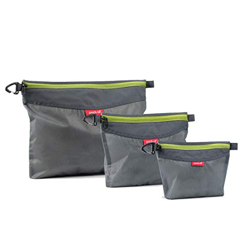 pack all 3 Pcs Water-resistant Material Zipper Pouch Set, Mesh Zipper Bags for Storage, Travel, Office (Gray) - color: Grey, size: Set