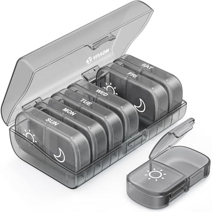 AUVON XL Weekly Pill Organizer 2 Times a Day, Pill Box 7 Day with One-Side Large Openings for Easy to Use, Gray AM PM Pill Case for Medication, Vitamins, Fish Oils, Supplements - color: Gray
