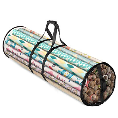 ZOBER Round Christmas Gift Wrapping Paper Organizer Storage - 40 Inch Gift Wrap Storage Containers - Wrapping Paper Holder, Clear PVC Waterproof, Fits 25 Standard Rolls - Black - color: Black Transparent