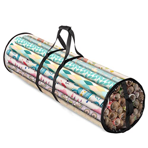 ZOBER Round Christmas Gift Wrapping Paper Organizer Storage - 40 Inch Gift Wrap Storage Containers - Wrapping Paper Holder, Clear PVC Waterproof, Fits 25 Standard Rolls - Black - color: Black Transparent