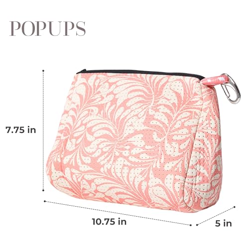 POPUPS Large Makeup Bag with Zipper - Waterproof Neoprene Cosmetic Bag 7.7 x 10.75 x 5 inches - color: Basic Pink