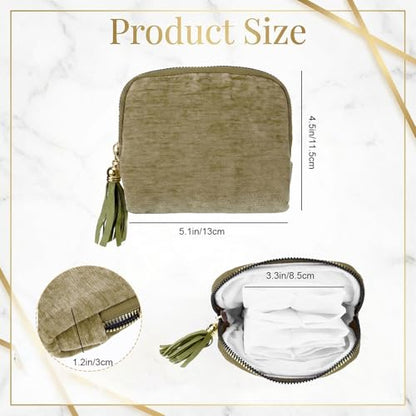 Small Travel Jewelry Case Organizer, Green Soft Velvet Jewelry Pouches With 6 Compartments, Zipper Pouch for Necklace Bracelet Earring Ring Storage Holder, Small Jewelry Bags for Travel Daily Use