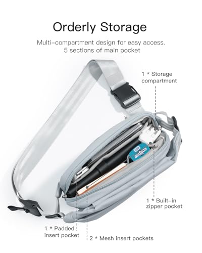 Inateck Sling Bag X, Multi-pocket Crossbody Shoulder Chest Bag with Adjustable Shoulder Strap, Water-resistant Waist Fanny Pack for Men, Women, Travel, Daily Use, Cycling, Hiking, Gray Blue, Small - color: Gray Blue, size: Small