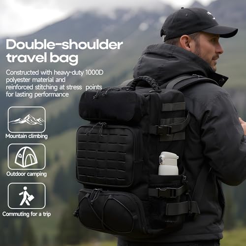 Tactical Backpack for Men, 35L Travel Military Backpack with Shoe Compartment, 1000D Water Resistant Molle Army Tactical Gear Assault Pack Bag Rucksack for Outdoor Survival Hiking Gym, Black - color: Black 35l