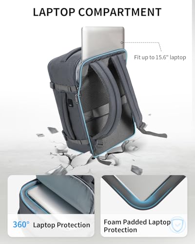 ECOHUB Travel Backpack for Men Women, Carry on Backpack with USB Charging Hole, Spirit Airlines Personal Item Bag Flight Approved, 15.6 Inch Laptop Backpack with Anti Theft Pockets, 30L, Grey - color: Grey, size: 18 inch underseat