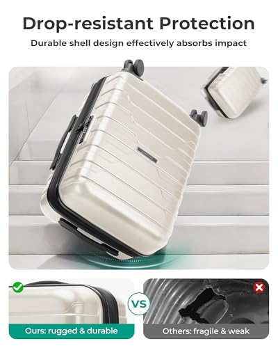 BAGSMART Carry On Luggage 22x14x9 Airline Approved with Spinner Wheels,Lightweight 20 Inch Luggage with TSA Lock,Expandable Hard Shell Carry On Suitcases for Men Women,White - color: White