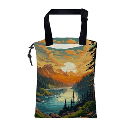 Car Garbage Bag Mountain Lake and Sunrise Drawstring Car Trash Bag Hanging for Back Seat with Adjustable Buckle Canvas Vehicle Trash Can Easy-to-Install - color: Mountain Lake and Sunrise
