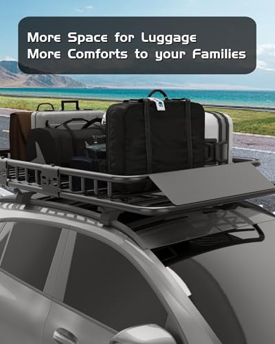 DEXSO 46" x 36" Universal Roof Rack Carrier Basket, 200 Lbs Capacity Roof Cargo Basket with Extension Luggage Holder Basket Heavy Duty for SUVs, Trucks, Vehicles - size: 46" x 36" x 6"