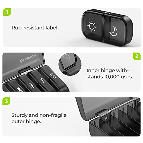 AUVON XL Weekly Pill Organizer 2 Times a Day, Pill Box 7 Day with One-Side Large Openings for Easy to Use, Black Privacy Protection AM PM Pill Case for Medication, Vitamins, Fish Oils, Supplements - color: Black