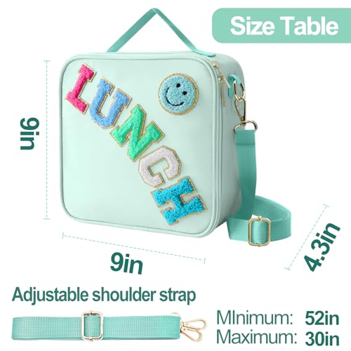 Insulated Lunch Bag With Adjustable Shoulder Strap, Nylon Preppy Lunch Box Large Insulated Lunch Bag Reusable Lunch Tote Bag with Smiley Preppy LunchBag for Girls School Travel Picnic (Green) - color: Green