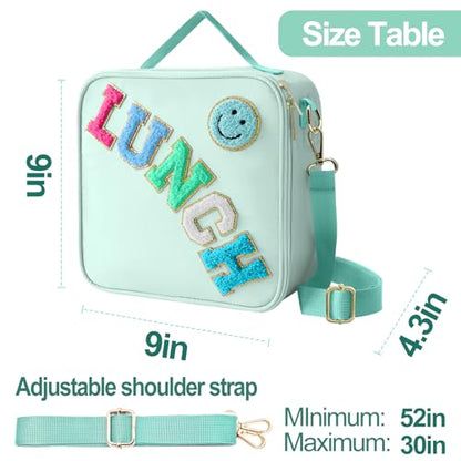 Insulated Lunch Bag With Adjustable Shoulder Strap, Nylon Preppy Lunch Box Large Insulated Lunch Bag Reusable Lunch Tote Bag with Smiley Preppy LunchBag for Girls School Travel Picnic (Green) - color: Green