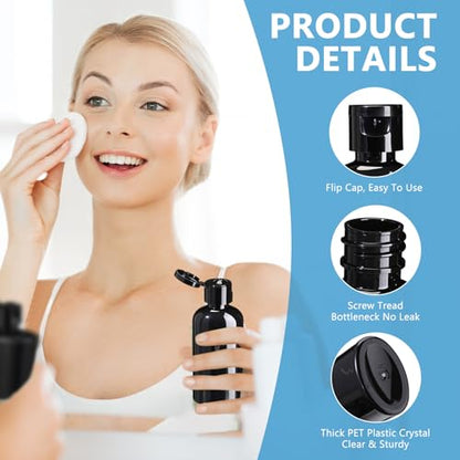 Domensi 36 Pcs Black Travel Bottles with Flip Cap Plastic Travel Toiletries Bottles Portable Leak Proof Squeeze Container Refillable Empty Cosmetic Container for Liquid Shampoo Lotions (2 oz,Black) - size: 2 oz