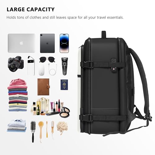 SUOCO Travel Vacuum Backpack with Portable Electric Pump, 45L Carry On Compression Seal Travel Backpack with Vacuum System, Traveling Packing Luggage Suitcase, White - color: White