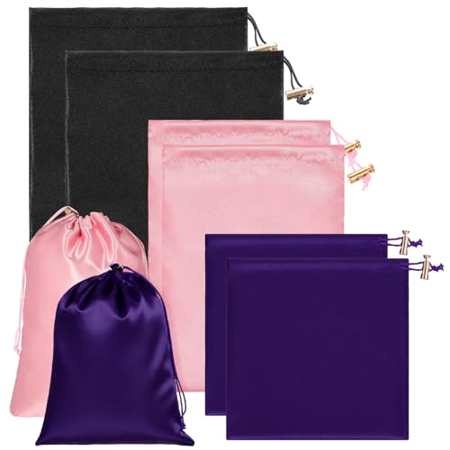 Toy Storage Bags, 6 Pcs Quality Satin Silk Drawstring Pouch Adjustable Microfiber Toy Organizer Bags Gift Bag Foldable Ditty Bag for Women Men Toys Underwear Sunglasses Cosmetic, 3 Sizes 3 Colors - color: Black Purple Pink