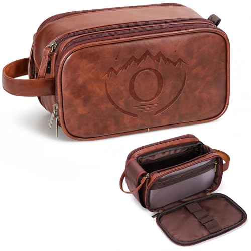 Personalized Gifts Travel Toiletry Bag for Men, Customized Laser- Engraved Mens Birthday Gift PU Leather Waterproof Bathroom Shaving Bag, Unique Anniversary Present for Husband Boyfriend Partner,O - style: O