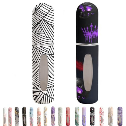Refillable Perfume Atomizer Travel Bottles– Portable Leakproof Mini Sprayer for Cologne & Essential Oils, Plastic Empty Perfume Bottles with Unique Patterns,2 Pcs Pack of 5 ml (Striped and black) - color: Striped and black