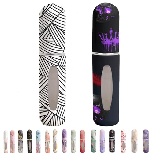 Refillable Perfume Atomizer Travel Bottles– Portable Leakproof Mini Sprayer for Cologne & Essential Oils, Plastic Empty Perfume Bottles with Unique Patterns,2 Pcs Pack of 5 ml (Striped and black) - color: Striped and black