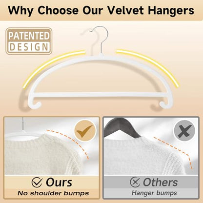 MIZGI 50 Pack White Velvet Hangers - No Shoulder Bumps, Heavy Duty Non-Slip Chrome Hooks for Jackets, Coats, Pants - color: White/Upgraded, size: 50 Pack