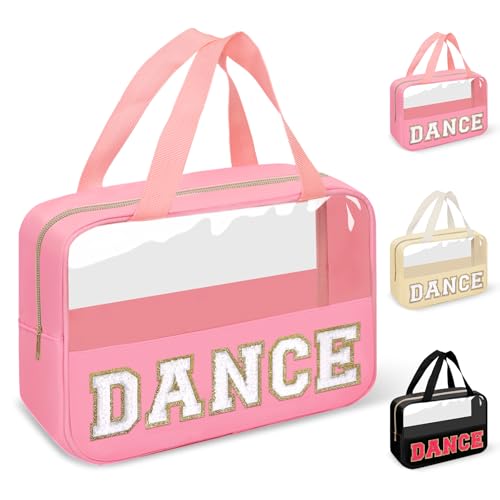 Dance Bag for Girls Chenille Letter Clear Makeup DANCE Stuff Shoe Bag,Toddler Dance Recital Gifts Ballet Cosmetic Zipper with Handle,Dance Competition Accessories Toiletry Storage Women(DANCE-Pink) - color: DANCE-Pink