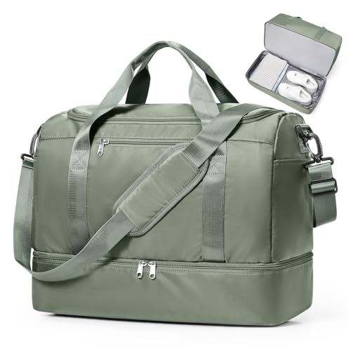 Travel Duffel Bag for Women, Carry-on Overnight Weekender Bags with Wet Pocket, For Spirit Airlines 18x14x8 Personal Item Bag,Small,Olive Green - color: Olive Green, size: Small