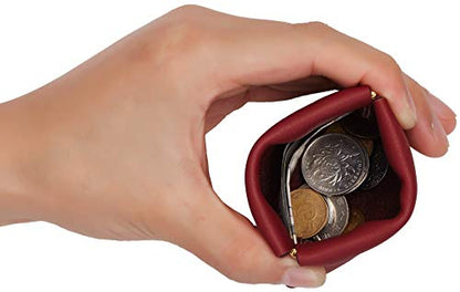 Travelambo Leather Squeeze Coin Purse Pouch Change Holder For Men & Women - color: Access Red Deep