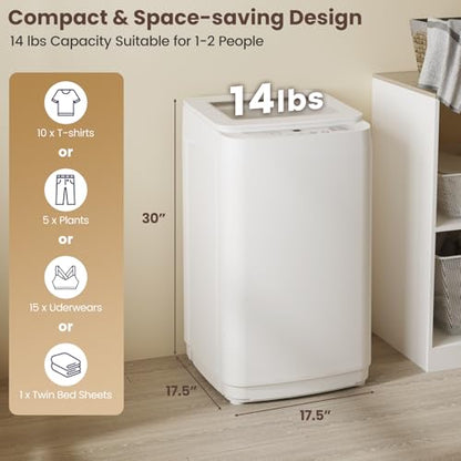 Auertech 14 lbs Portable Washing Machine, Fully Automatic Portable Washer with Glass Lid, 10 Wash Cycles, Compact Capacity Washer and Spin Dryer Combo with Drain Pump for Apartment, Dorm, RV - size: 14 lbs