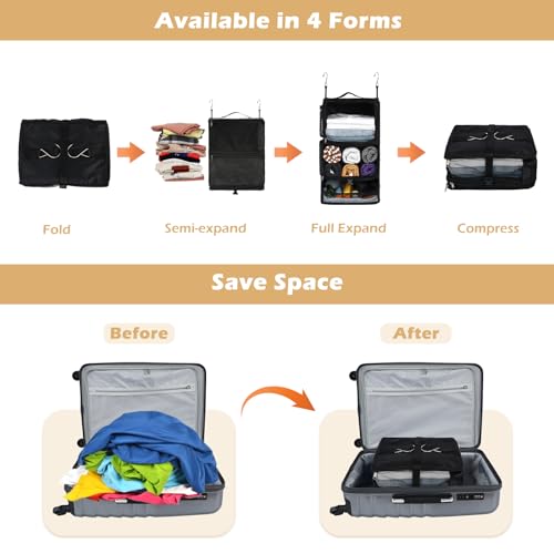 Surblue Hanging Shelves Travel Storage Bag Compression Packing Cube for Suitcase Collapsible with Extension Layer Large Capacity, Black,XL - color: A-Black, size: XL 13*10.2*23.2in