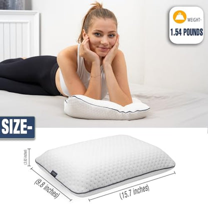 alkamto Travel & Camping Comfortable Memory Foam Pillow – Easy to Carry Portable Bag – Temperature Regulating Pillow Case (White) - size: White Travel
