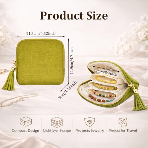Small Travel Jewelry Pouch for Women, Compact Travel Jewelry Pouch with Layered Storage, Zippered Jewelry Travel Bag for Rings, Earrings, Bracelets, Necklaces (Rose Blush) - color: Rose Blush