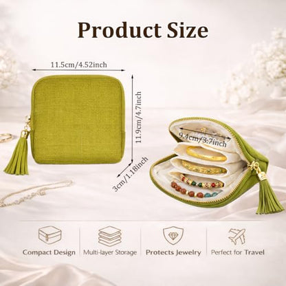 Small Travel Jewelry Pouch for Women, Compact Travel Jewelry Pouch with Layered Storage, Zippered Jewelry Travel Bag for Rings, Earrings, Bracelets, Necklaces (Gem Blue) - color: Gem Blue